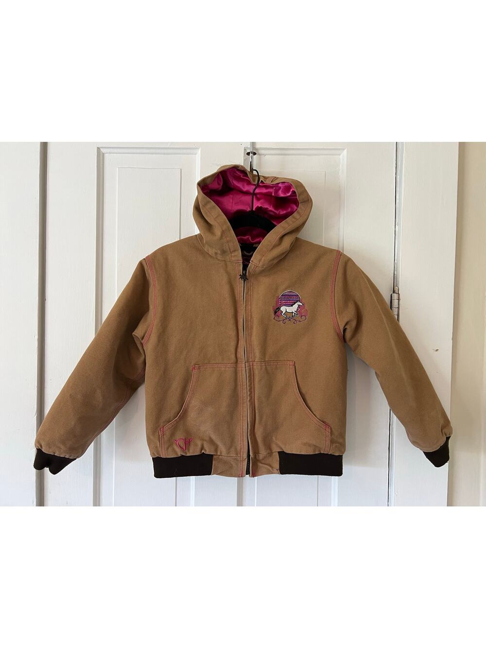 Cowgirl Hardware duck canvas brown horse embroidered jacket girls medium 7-8